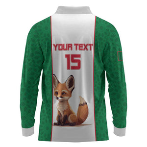 Custom Algeria Football Long Sleeve Polo Shirt Fennec Foxes With Islamic Pattern