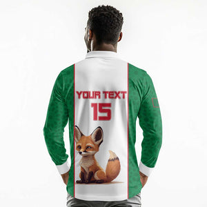 Custom Algeria Football Long Sleeve Polo Shirt Fennec Foxes With Islamic Pattern