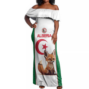 Custom Algeria Football Off Shoulder Maxi Dress Fennec Foxes With Islamic Pattern