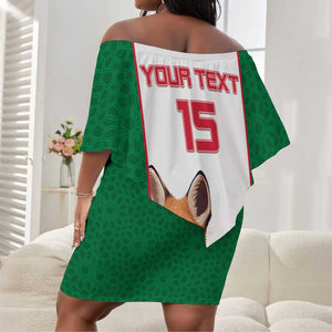 Custom Algeria Football Off Shoulder Short Dress Fennec Foxes With Islamic Pattern