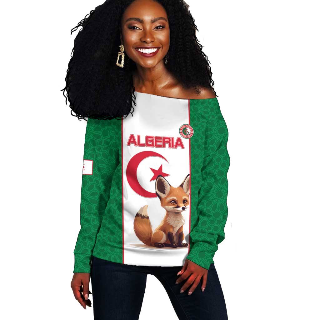 Custom Algeria Football Off Shoulder Sweater Fennec Foxes With Islamic Pattern