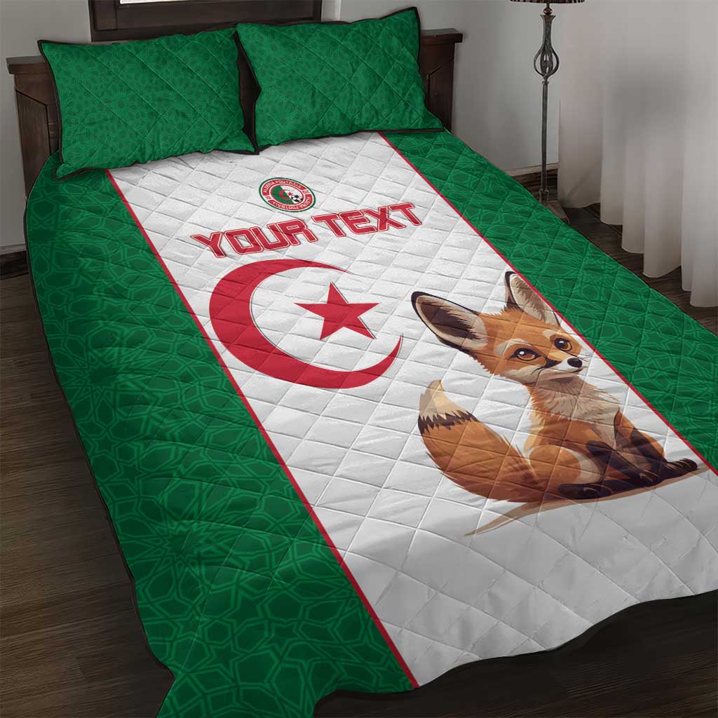 Custom Algeria Football Quilt Bed Set Fennec Foxes With Islamic Pattern