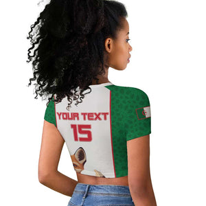 Custom Algeria Football Raglan Cropped T shirt Fennec Foxes With Islamic Pattern