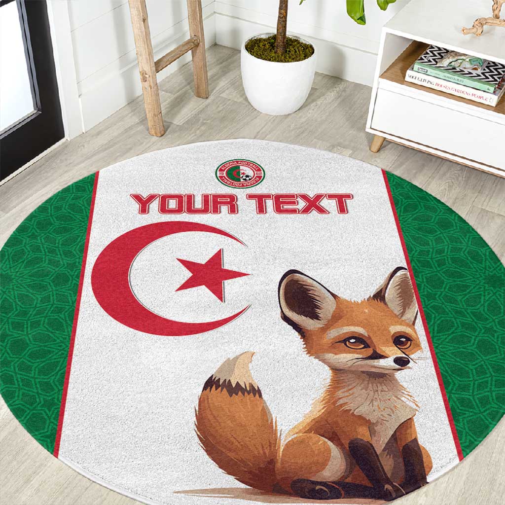 Custom Algeria Football Round Carpet Fennec Foxes With Islamic Pattern