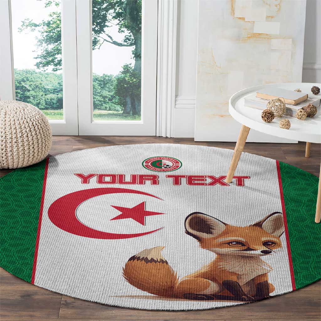 Custom Algeria Football Round Carpet Fennec Foxes With Islamic Pattern