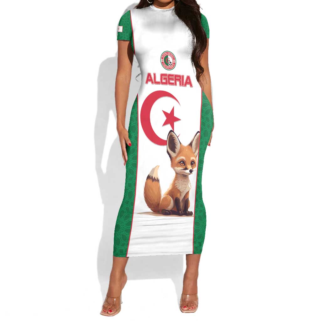 Custom Algeria Football Short Sleeve Bodycon Dress Fennec Foxes With Islamic Pattern