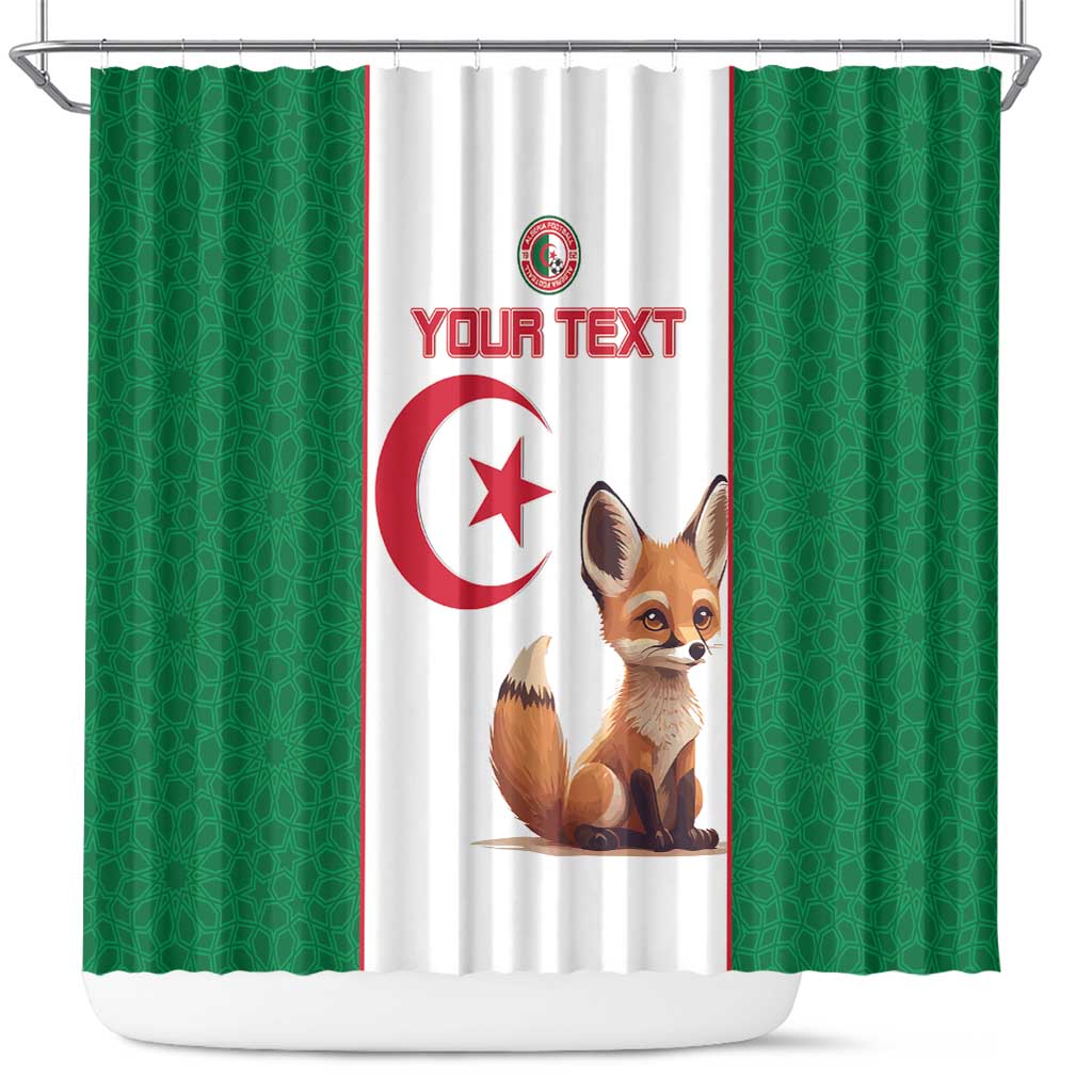 Custom Algeria Football Shower Curtain Fennec Foxes With Islamic Pattern