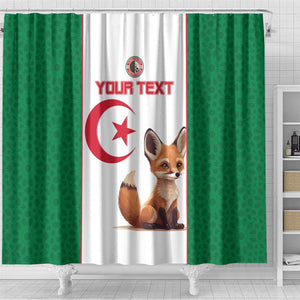 Custom Algeria Football Shower Curtain Fennec Foxes With Islamic Pattern