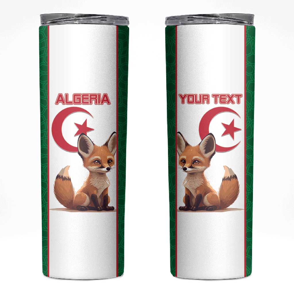 Custom Algeria Football Skinny Tumbler Fennec Foxes With Islamic Pattern