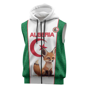 Custom Algeria Football Sleeveless Zip Hoodie Fennec Foxes With Islamic Pattern - African Pride