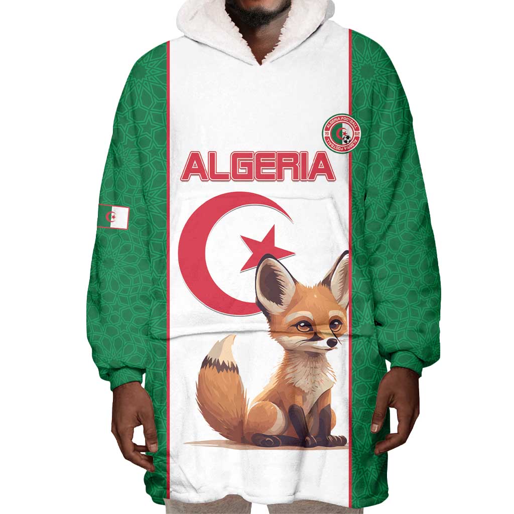 Custom Algeria Football Wearable Blanket Hoodie Fennec Foxes With Islamic Pattern