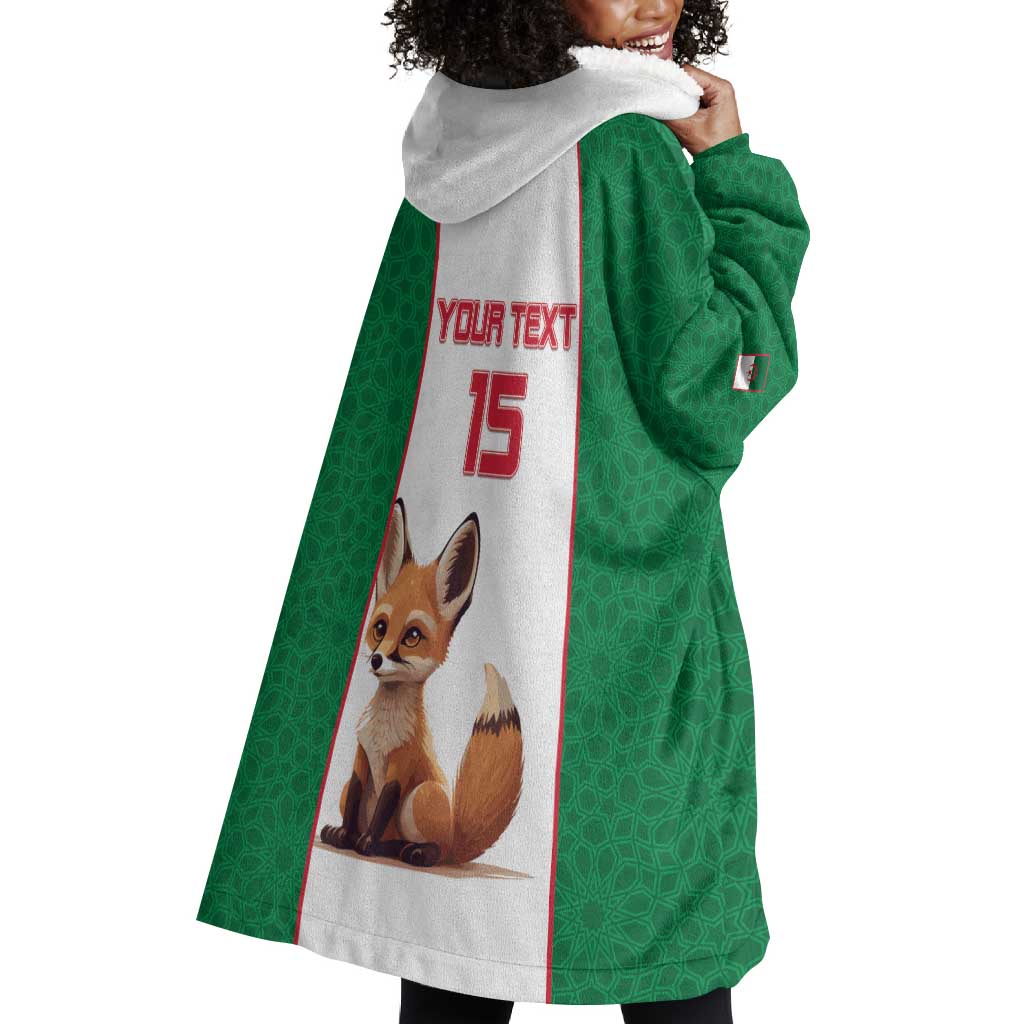 Custom Algeria Football Wearable Blanket Hoodie Fennec Foxes With Islamic Pattern