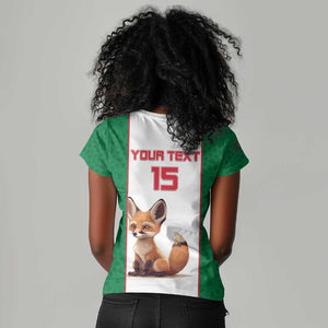 Custom Algeria Football Women V-Neck T-Shirt Fennec Foxes With Islamic Pattern