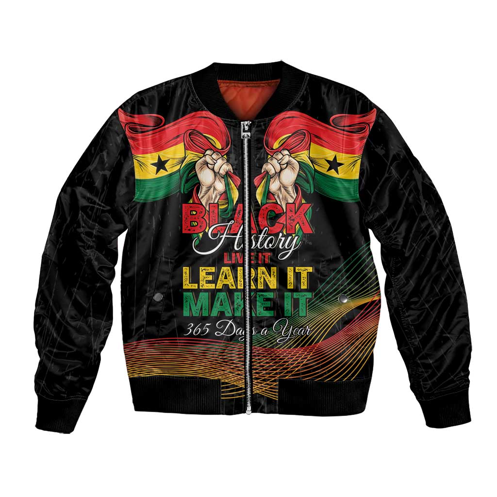 Personalized Ghana Black History Month Bomber Jacket Live It Learn It Make It - African Pride
