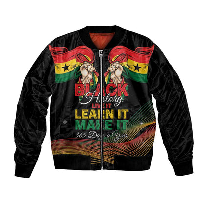 Personalized Ghana Black History Month Bomber Jacket Live It Learn It Make It - African Pride