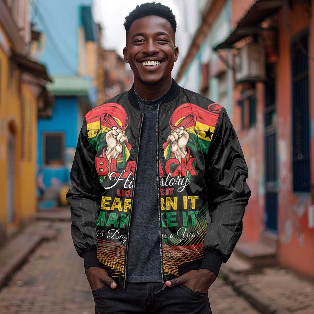 Personalized Ghana Black History Month Bomber Jacket Live It Learn It Make It - African Pride