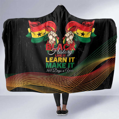 Ghana Black History Month Hooded Blanket Live It Learn It Make It - African Pride