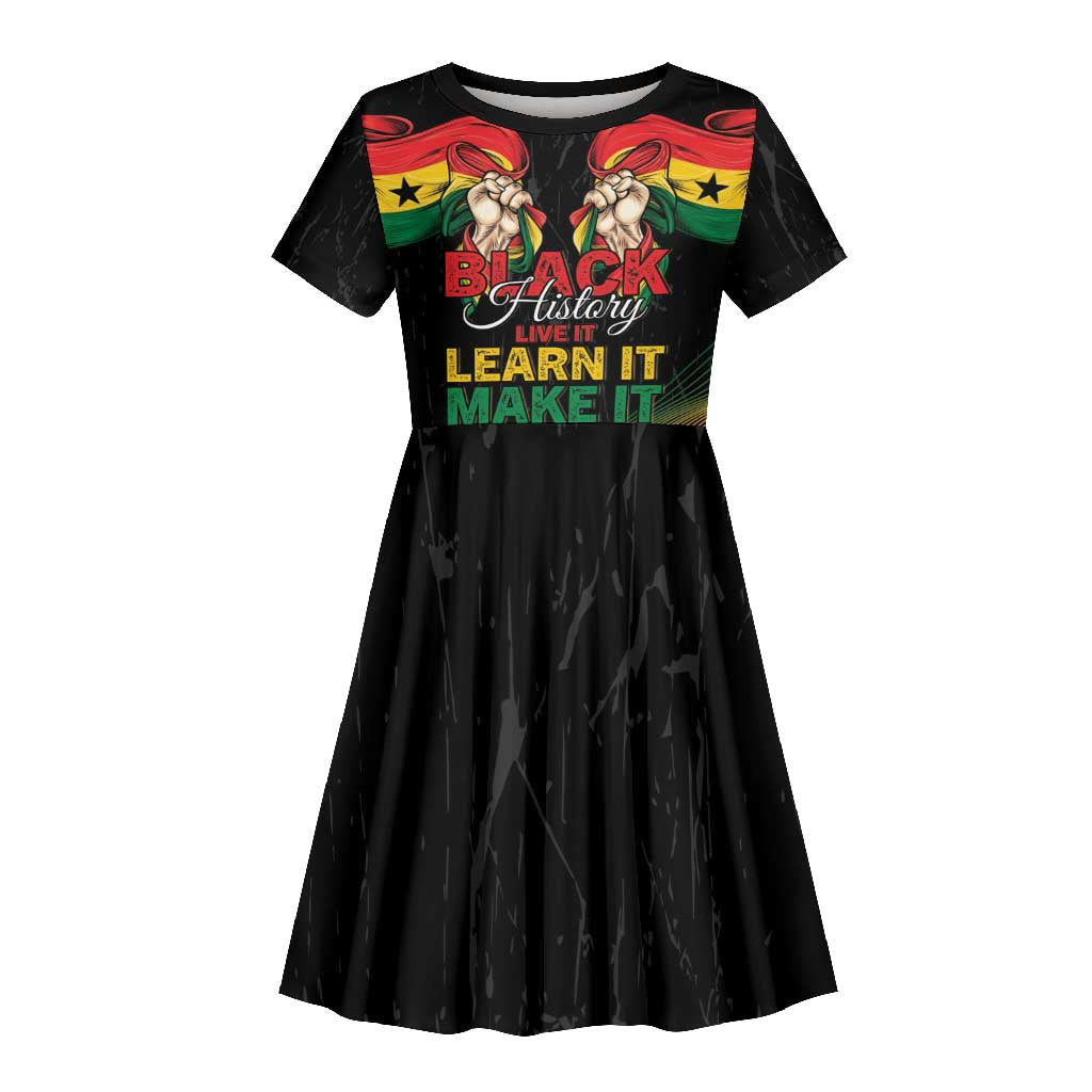 Personalized Ghana Black History Month Kid Short Sleeve Dress Live It Learn It Make It - African Pride