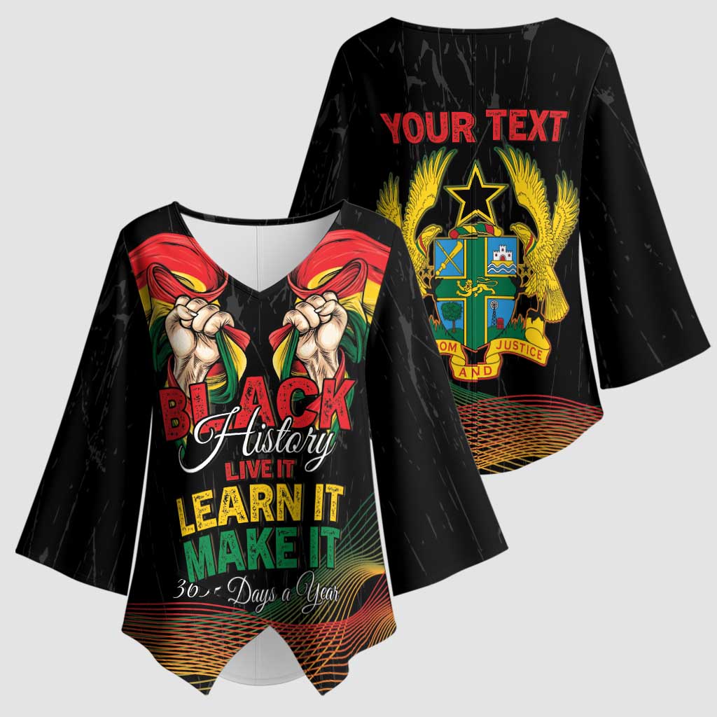 Personalized Ghana Black History Month Kimono Sleeve Blouse Live It Learn It Make It - African Pride