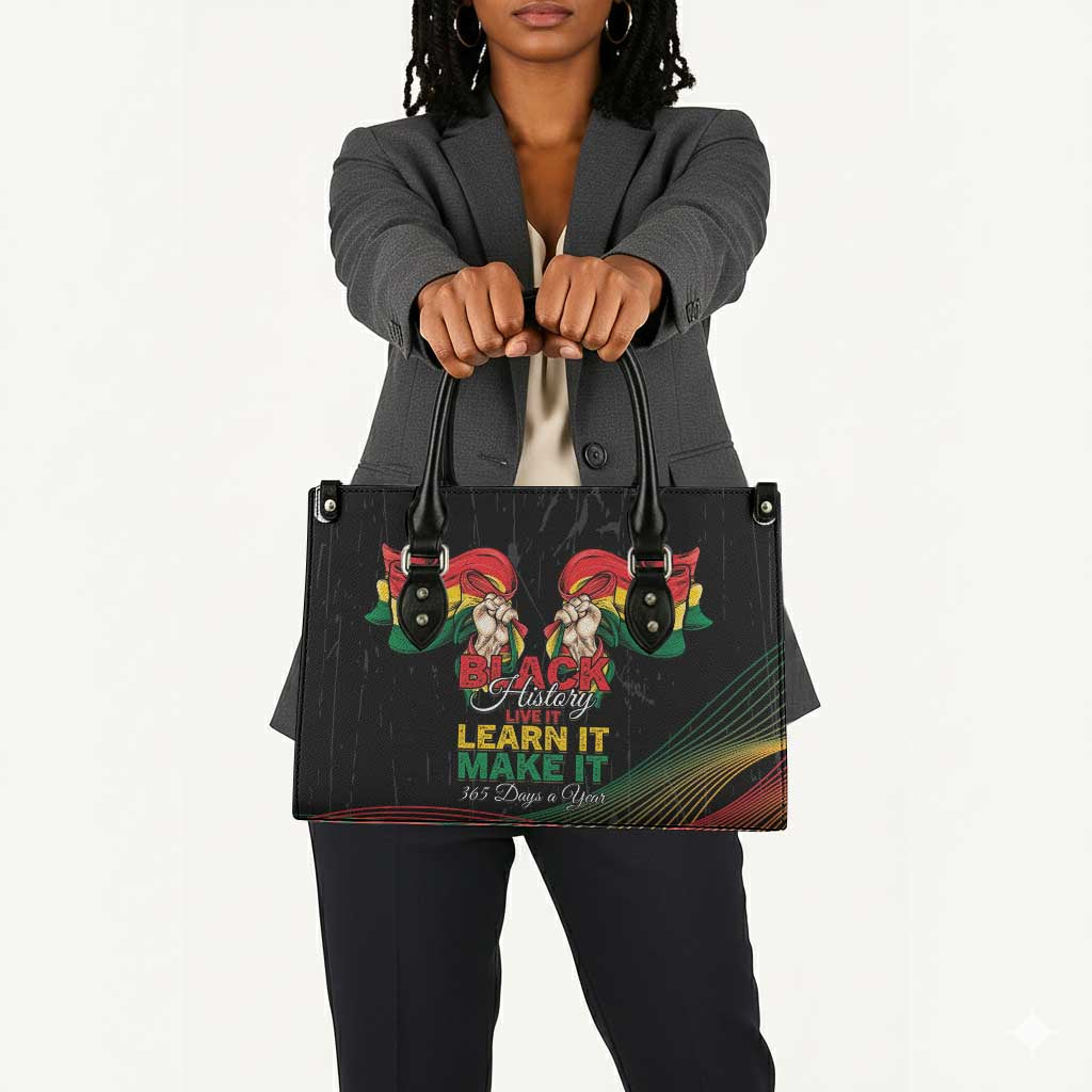 Ghana Black History Month Leather Bag Live It Learn It Make It - African Pride
