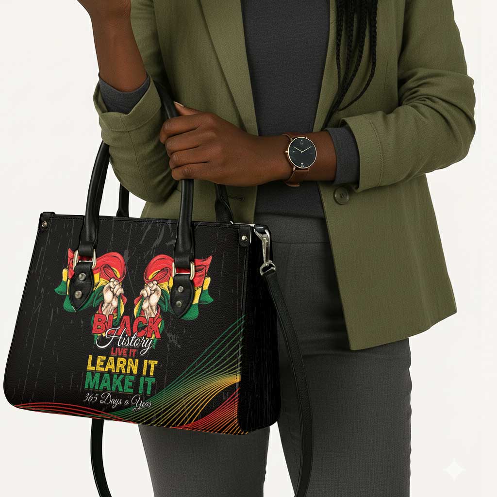 Ghana Black History Month Leather Bag Live It Learn It Make It - African Pride