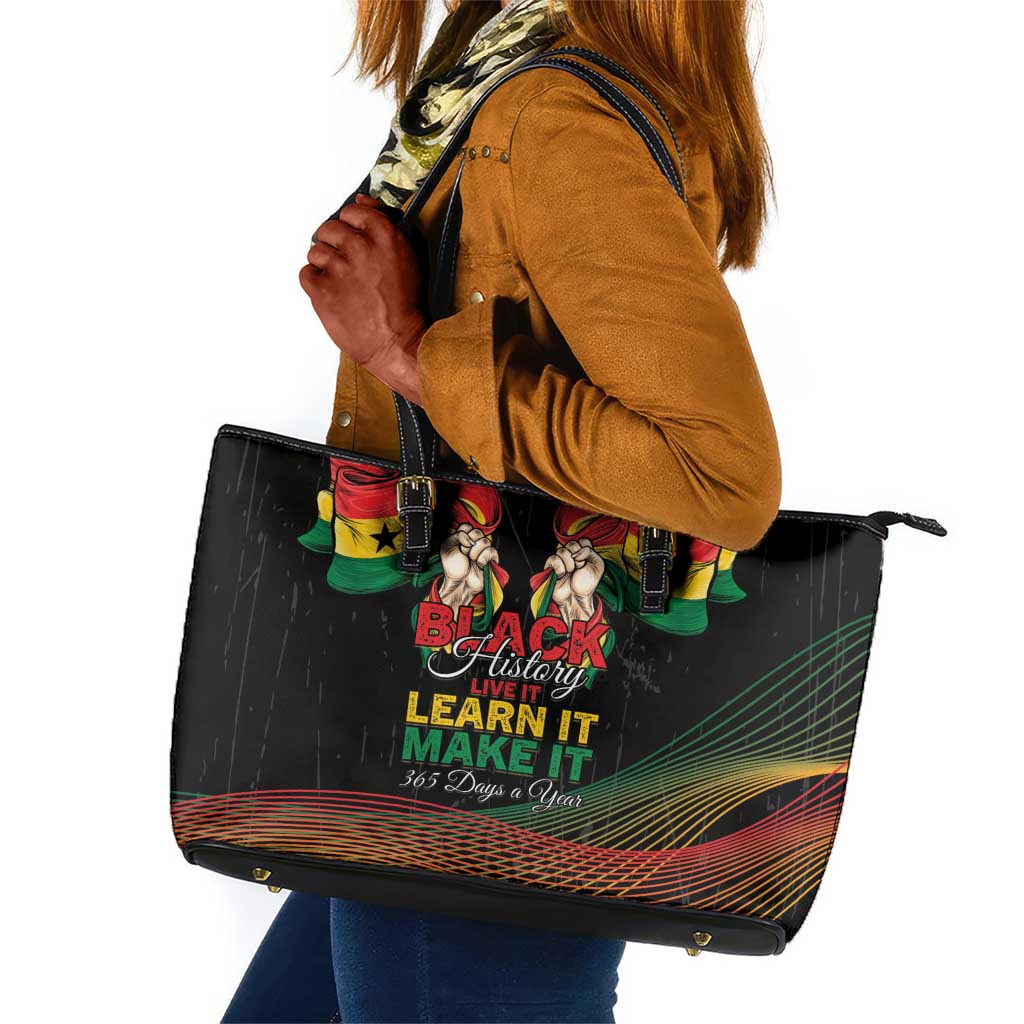 Ghana Black History Month Leather Tote Bag Live It Learn It Make It - African Pride