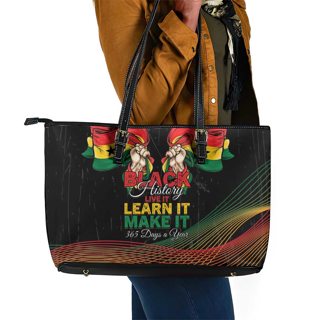 Ghana Black History Month Leather Tote Bag Live It Learn It Make It - African Pride