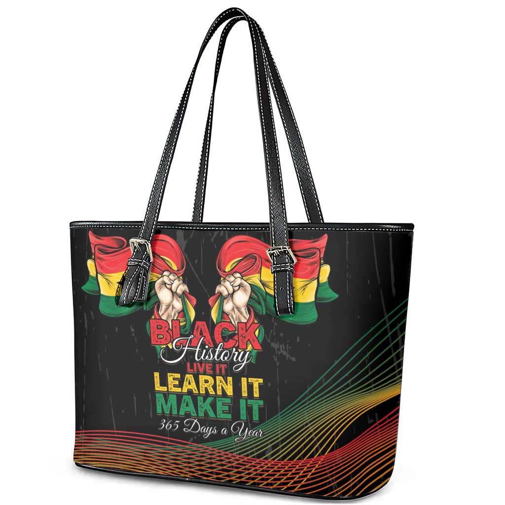 Ghana Black History Month Leather Tote Bag Live It Learn It Make It - African Pride