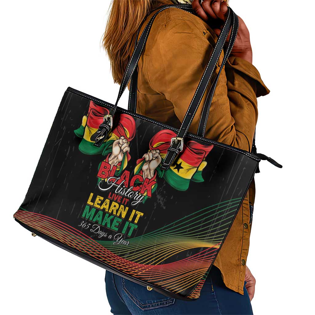 Ghana Black History Month Leather Tote Bag Live It Learn It Make It - African Pride