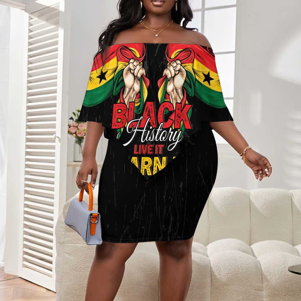 Personalized Ghana Black History Month Off Shoulder Short Dress Live It Learn It Make It - African Pride