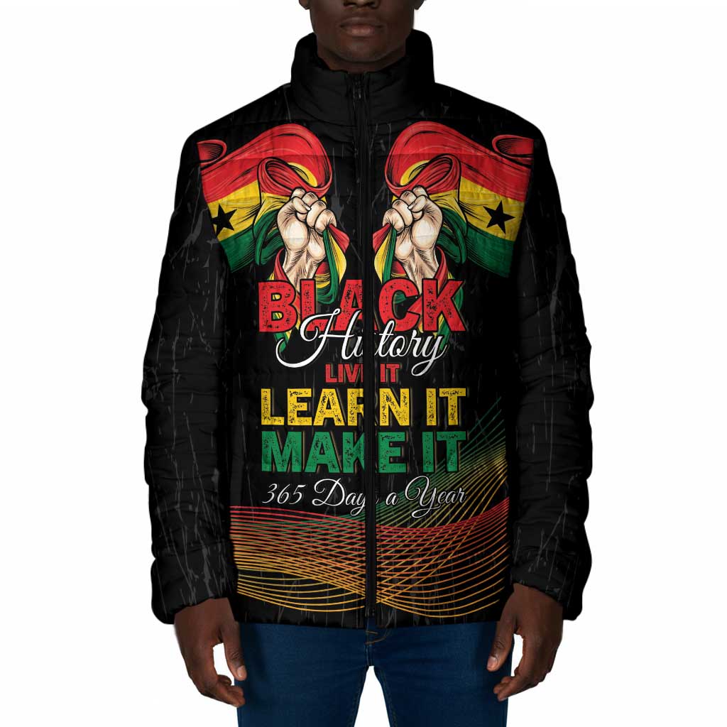 Personalized Ghana Black History Month Padded Jacket Live It Learn It Make It - African Pride