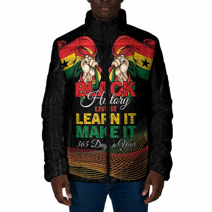 Personalized Ghana Black History Month Padded Jacket Live It Learn It Make It - African Pride