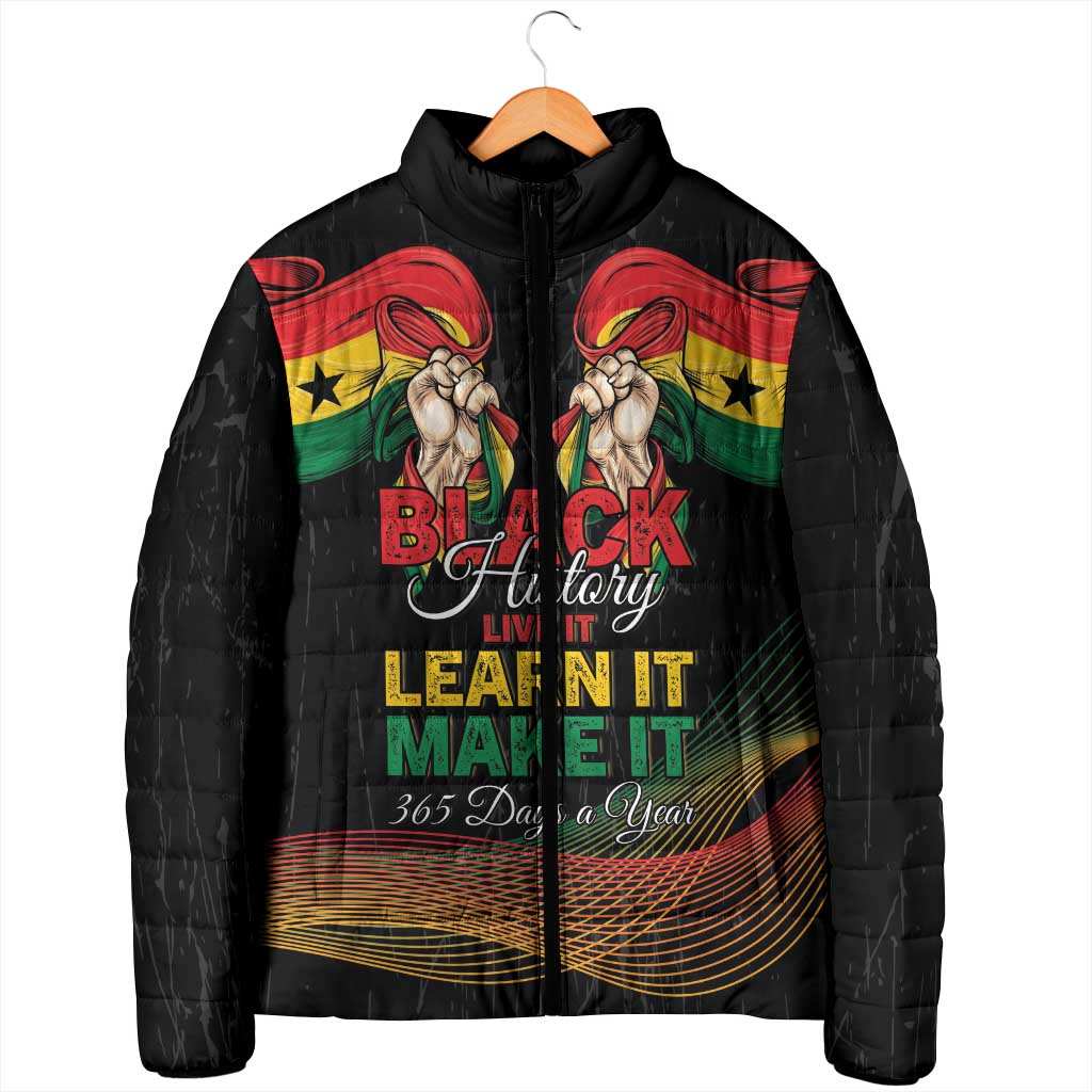 Personalized Ghana Black History Month Padded Jacket Live It Learn It Make It - African Pride