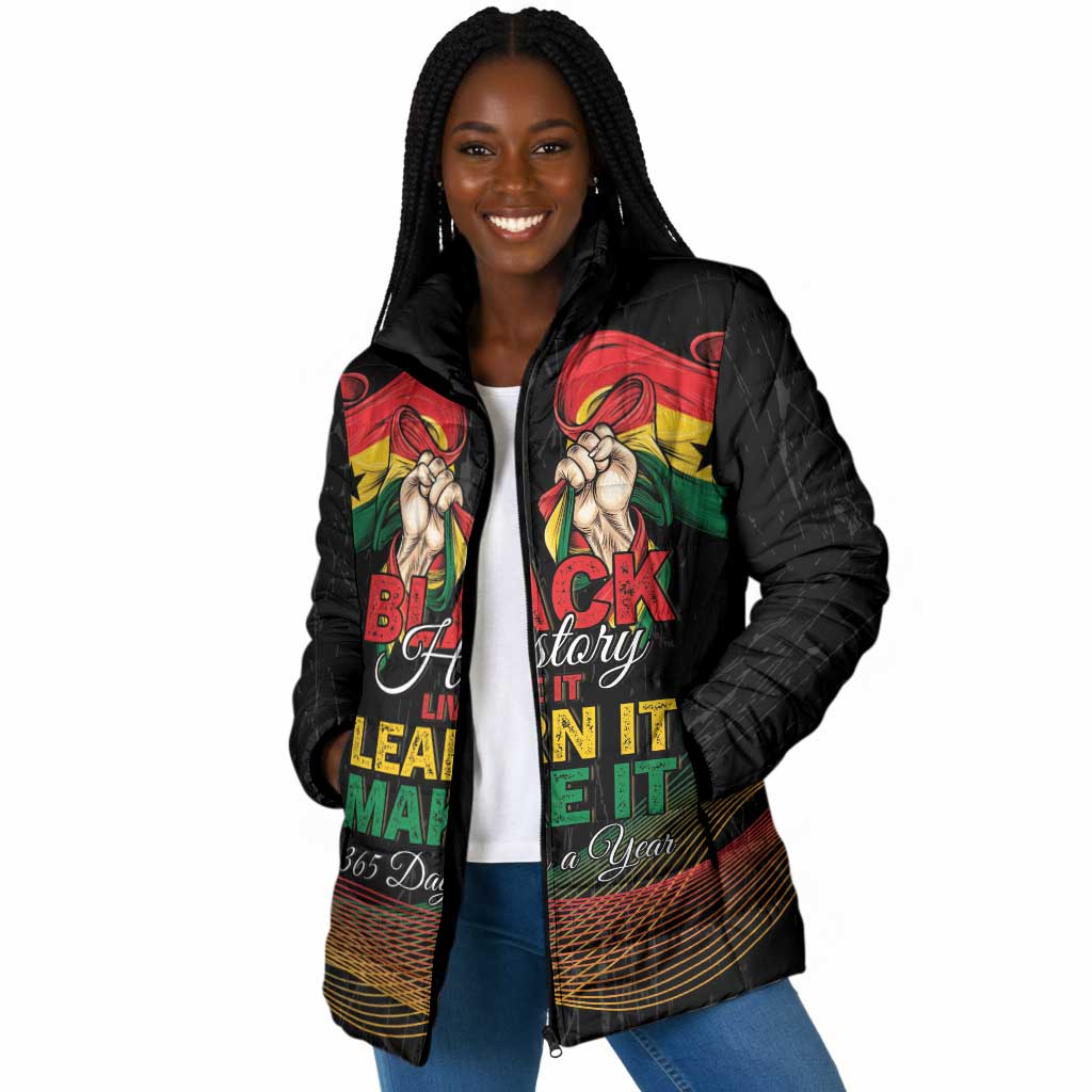 Personalized Ghana Black History Month Padded Jacket Live It Learn It Make It - African Pride