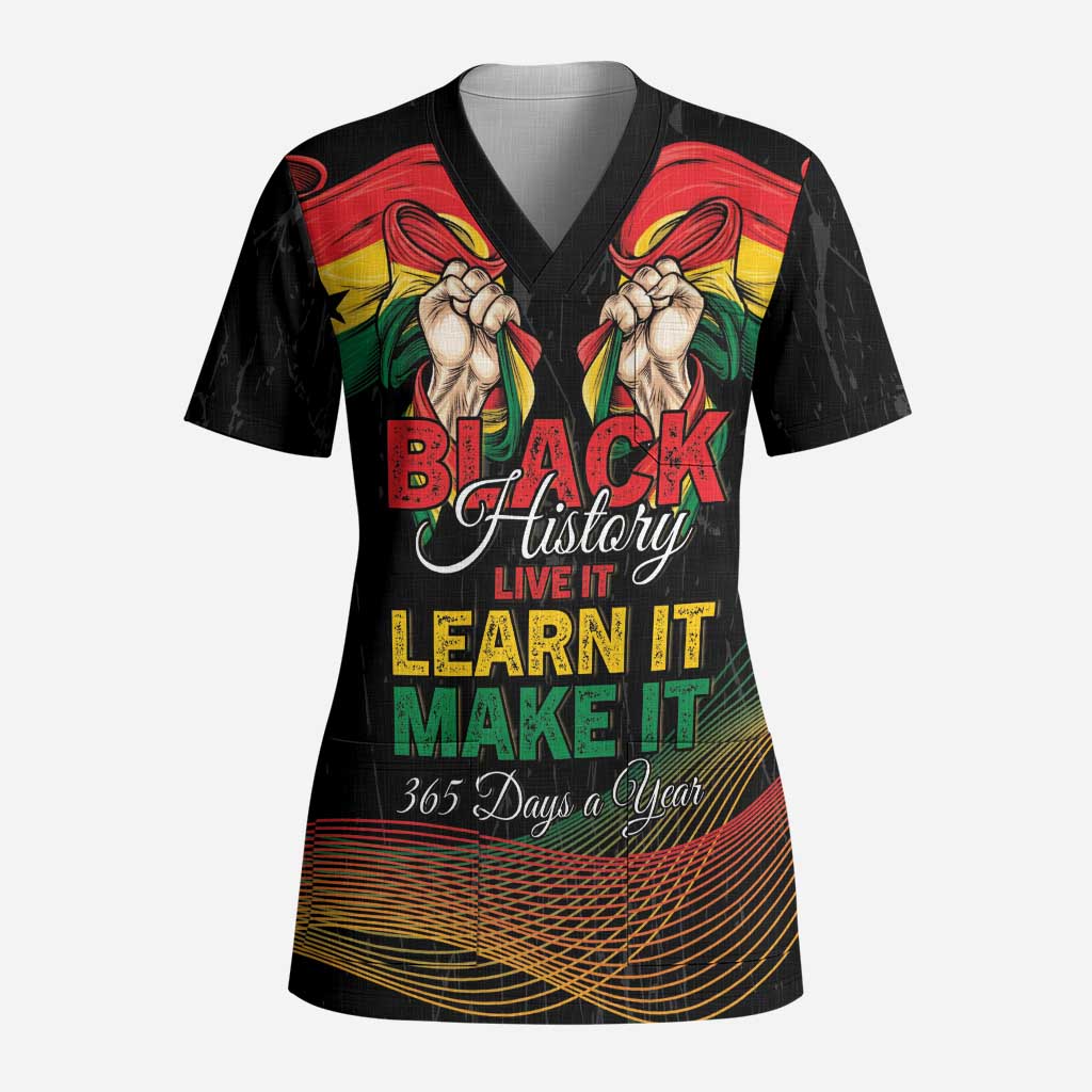 Personalized Ghana Black History Month Scrub Top Live It Learn It Make It - African Pride