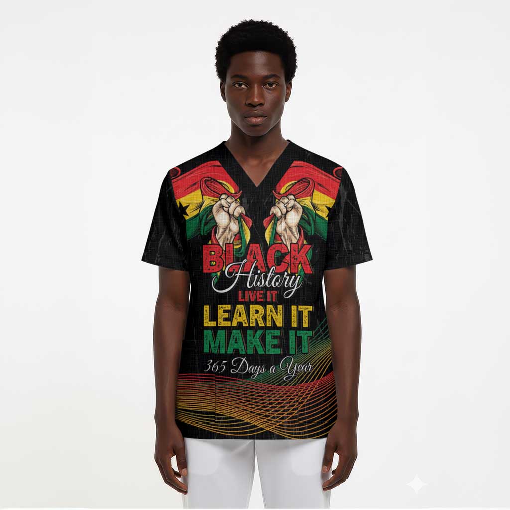 Personalized Ghana Black History Month Scrub Top Live It Learn It Make It - African Pride