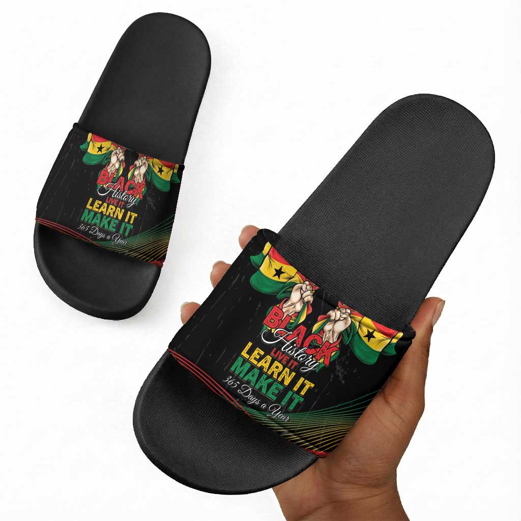 Ghana Black History Month Slide Sandals Live It Learn It Make It - African Pride