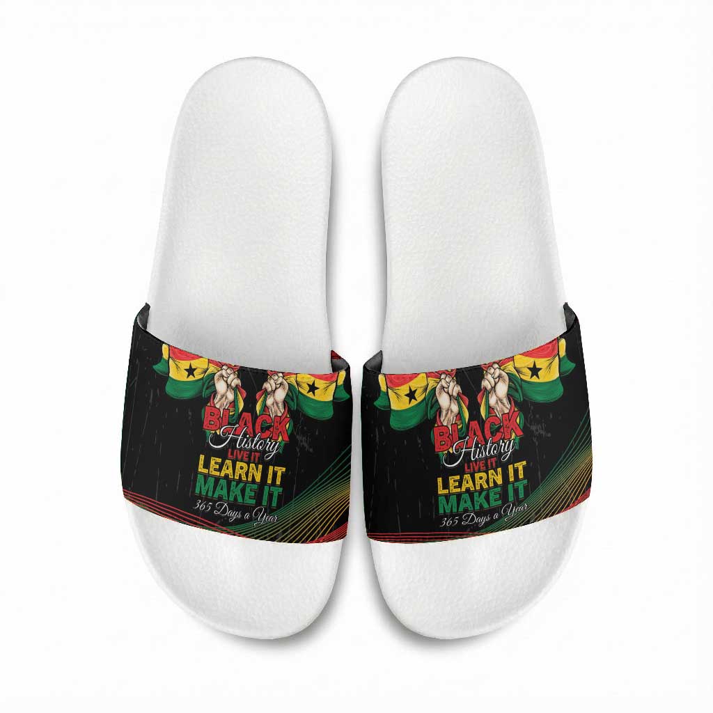 Ghana Black History Month Slide Sandals Live It Learn It Make It - African Pride