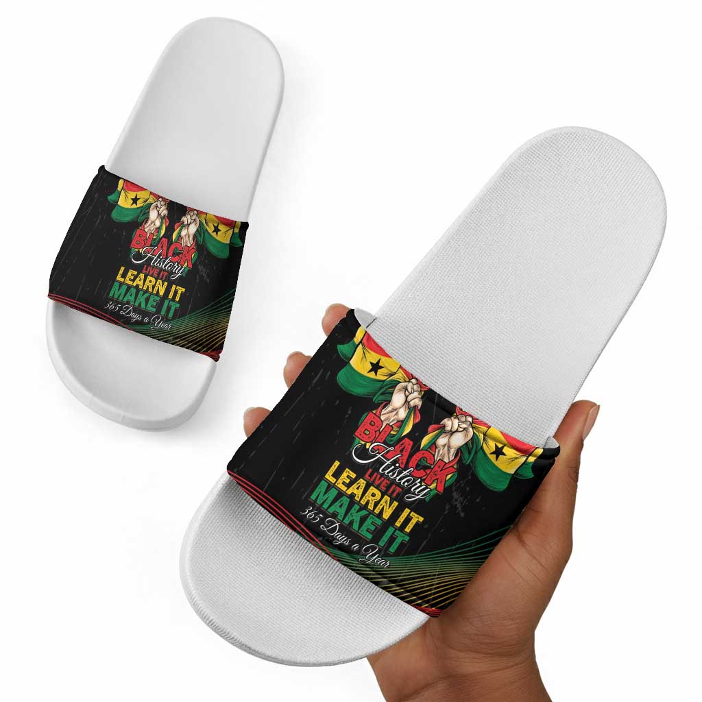Ghana Black History Month Slide Sandals Live It Learn It Make It - African Pride