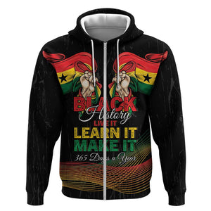 Personalized Ghana Black History Month Zip Hoodie Live It Learn It Make It - African Pride
