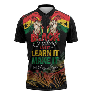 Personalized Ghana Black History Month Zipper Polo Shirt Live It Learn It Make It - African Pride
