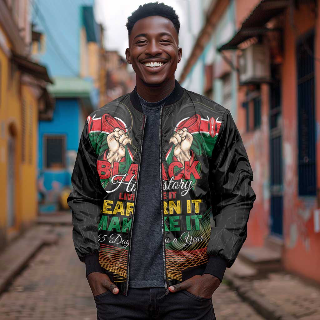 Personalized Kenya Black History Month Bomber Jacket Live It Learn It Make It - African Pride