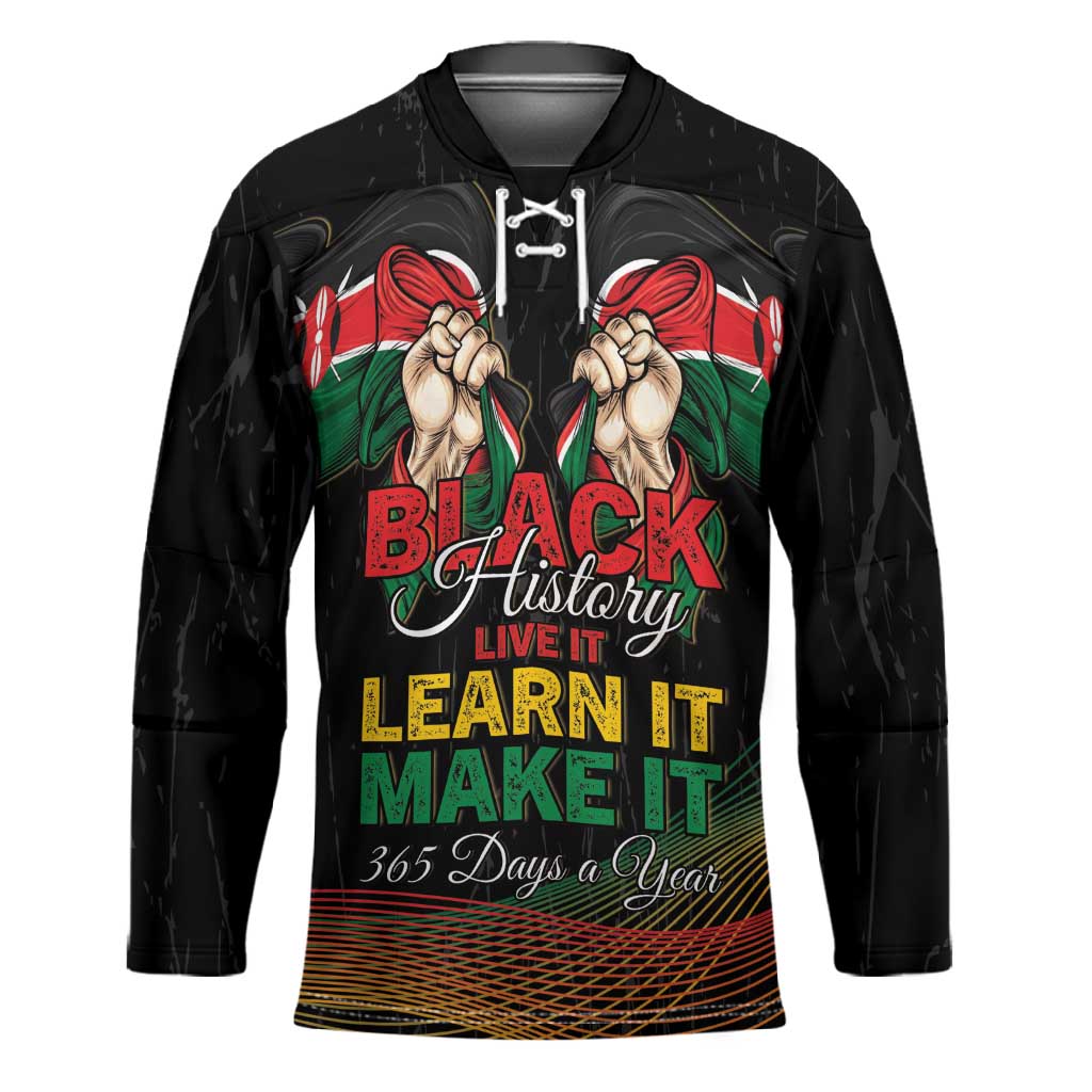 Personalized Kenya Black History Month Hockey Jersey Live It Learn It Make It - African Pride