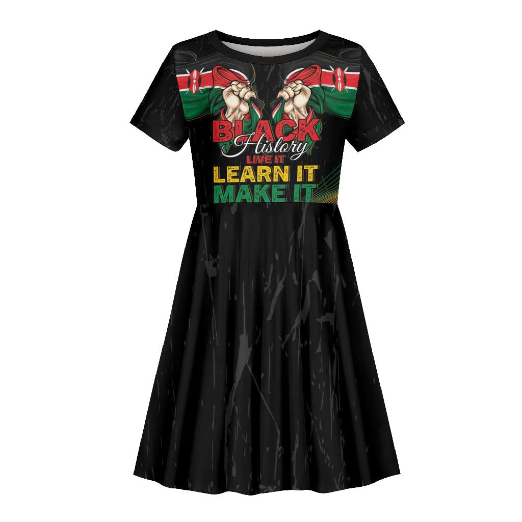 Personalized Kenya Black History Month Kid Short Sleeve Dress Live It Learn It Make It - African Pride