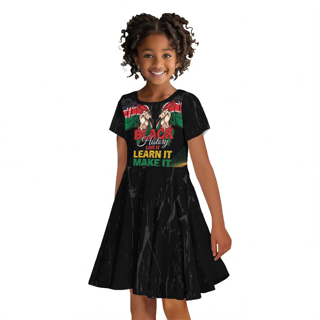 Personalized Kenya Black History Month Kid Short Sleeve Dress Live It Learn It Make It - African Pride