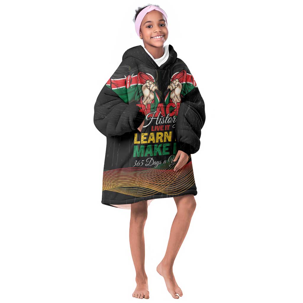 Personalized Kenya Black History Month Kid Wearable Blanket Hoodie Live It Learn It Make It - African Pride