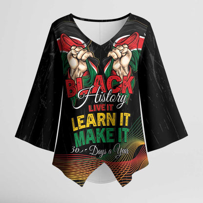 Personalized Kenya Black History Month Kimono Sleeve Blouse Live It Learn It Make It - African Pride