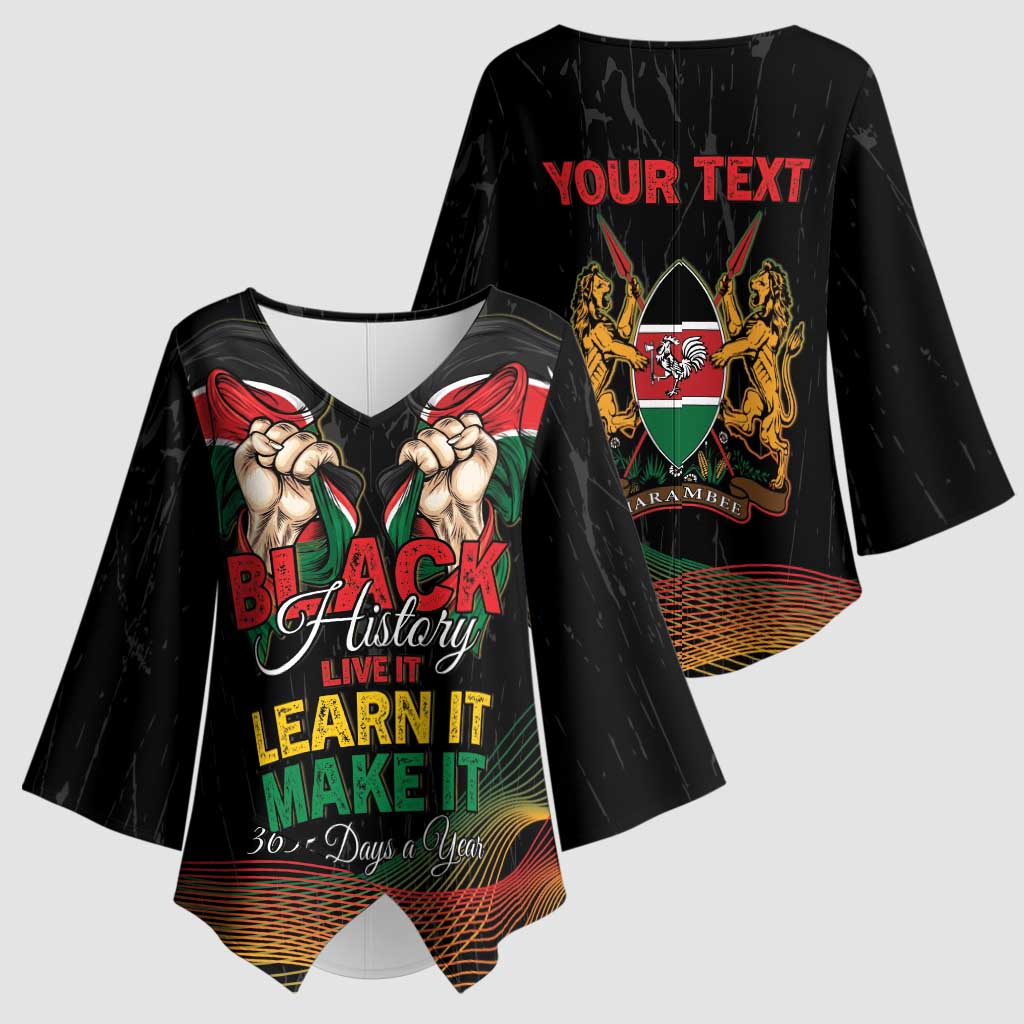 Personalized Kenya Black History Month Kimono Sleeve Blouse Live It Learn It Make It - African Pride