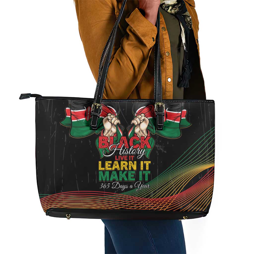 Kenya Black History Month Leather Tote Bag Live It Learn It Make It - African Pride