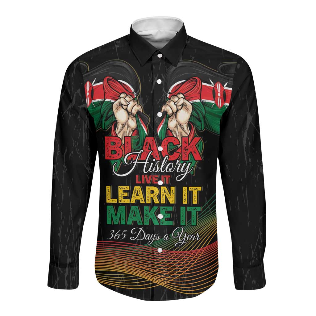 Personalized Kenya Black History Month Long Sleeve Button Shirt Live It Learn It Make It - African Pride